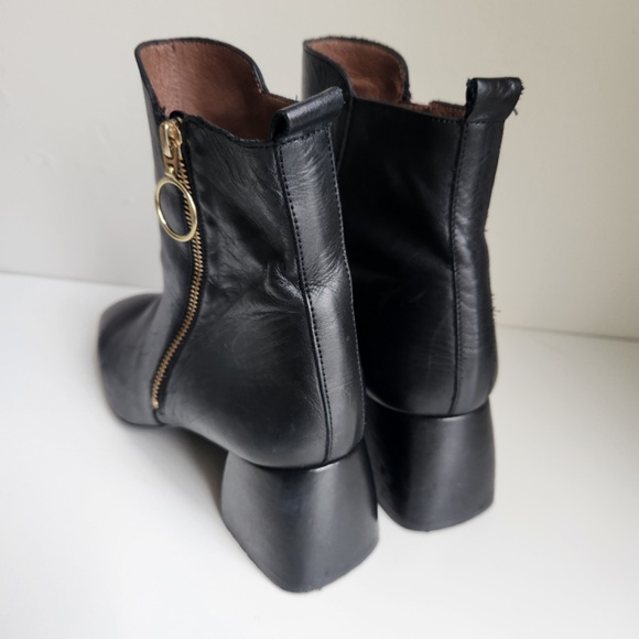 Wonders Iseo Black Leather Booties with Block Heel Gold Zipper Size 40 - Picture 6 of 10